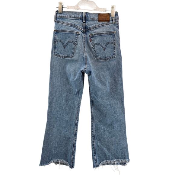 Levi's Jeans Womens 26 Premium Ribcage Crop Flare High Rise Raw Hem Comfort - Picture 6 of 14